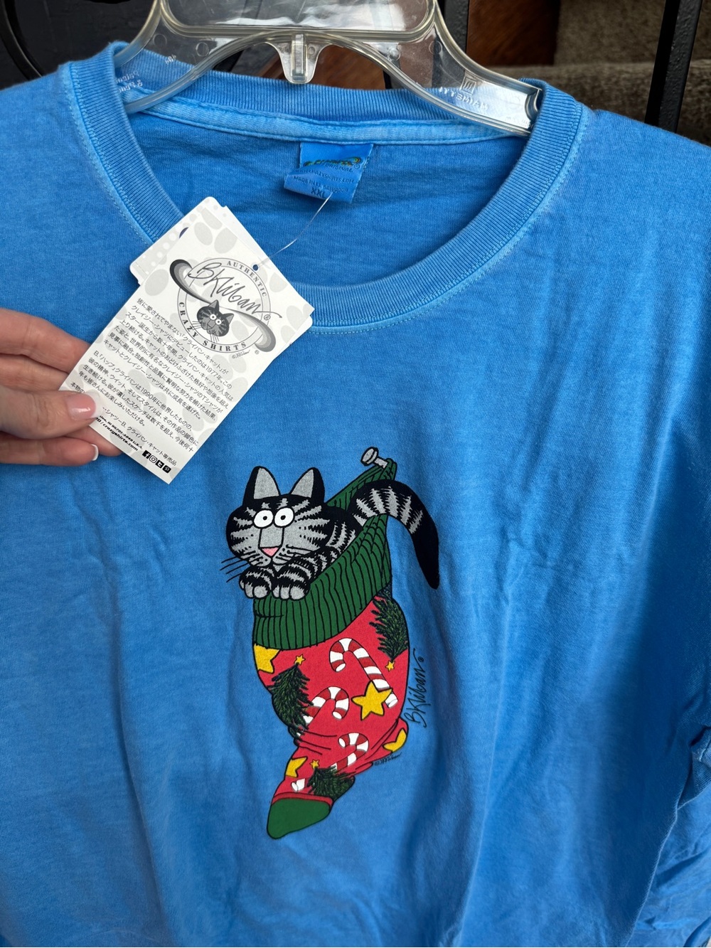 XXL NEW Blue Long Sleeve B. Kliban Crazy Shirts Hawaii Cat Christmas Stocking - Picture 5 of 11